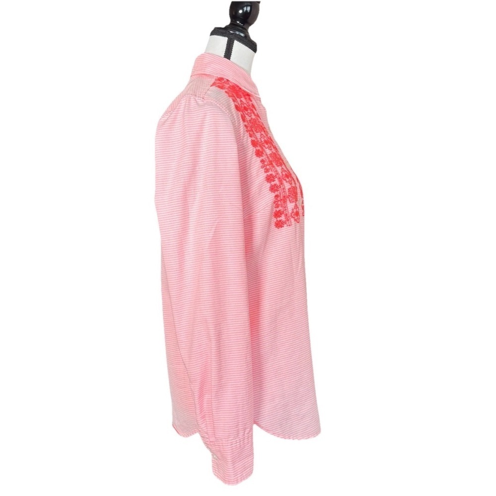 J. Crew Pop Over Embroidered Pink Stripe Long Sleeve Button Shirt Women 2 Office - Picture 3 of 7